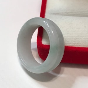 10 1/4 US Verde mela con anello a doppia fascia bianco latte Realizzato a mano in giadeite birmana naturale di grado A/Anello artigianale/Regalo/Anello per il pollice/PR168