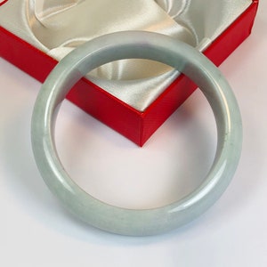59.2mm Hand Carved Icy Apple Green with Bluish Milky White Authentic Burmese Grade A Jadeite Jade Bangle/ J975