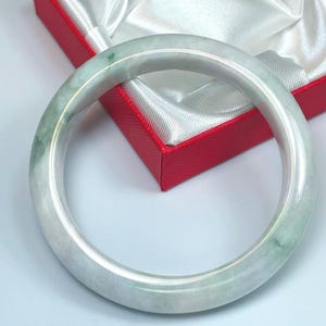58.6mm Hand Carved Icy Apple and Imperial Green w/Milky White Authentic Burmese Grade A Jadeite Jade Bangle/Jade Bracelet/Genuine Jade/J878