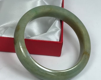 55mm Hand Carved Forest Green with Milky White Authentic Burmese Grade A Jadeite Jade Bangle/Jade Bracelet/ J823