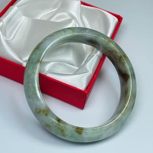 58.7mm Icy Hand Carved Golden Honeycomb and Forest Green w/ Milky White Authentic Burmese Grade A Jadeite Jade Bangle/Jade Bracelet/J1100