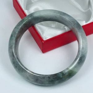 58.3mm Hand Carved Imperial Green with Grayish Milky White Authentic Burmese Grade A Jadeite Jade Bangle/Jade Bracelet/ J795