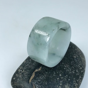 12 3/4 US Apple Green With Milky White Thumb Tube Ring Hand Crafted Natural Grade A Burmese Jadeite Jade/Thumb Ring/Archers Ring/PR119