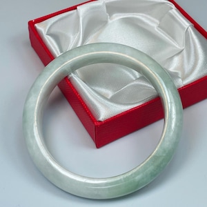 58.6mm Hand Carved Icy Apple and Imperial Green w/Milky White Authentic Burmese Grade A Jadeite Jade Bangle/Jade Bracelet/Genuine Jade/J881