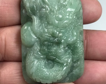 Icy Apple and Emerald Green with Milky White Hand Carved Dragon Jadeite Jade Pendant/Gift for mom/Gift for Him/Good Luck Charm/ P026