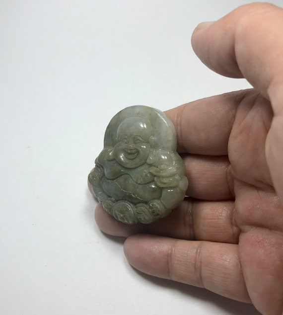 Happy Buddha Grade A Genuine Burmese Jade Hand Ca… - image 9