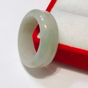Anello a doppia fascia verde muschio e mela chiara da 10 1/4 US realizzato a mano in giadeite birmana naturale di grado A/anello artigianale/anello di giada/regalo/PR189