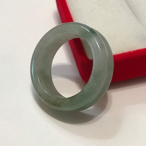 10 1/4 US Verde foresta con anello a doppia fascia bianco latteo Fatto a mano in giadeite birmana naturale di grado A/Anello artigianale/Regalo/Anello per il pollice/PR154