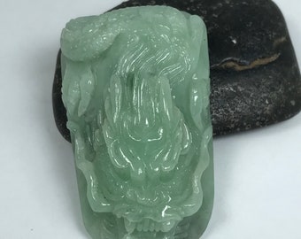 Icy Apple Green with Milky White Hand Carved Dragon Jadeite Jade Pendant/Gift for mom/Gift for Him/Good Luck Charm/ P029