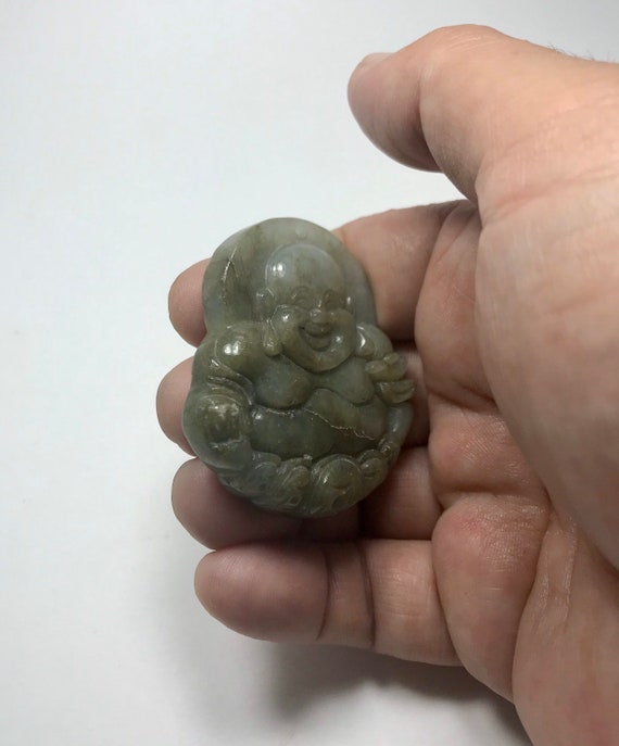 Happy Buddha Grade A Genuine Burmese Jade Hand Ca… - image 8