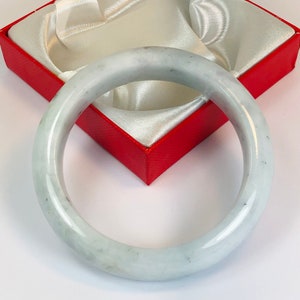 60.2mm Hand Carved Icy Light Apple and Spinach Green with Milky White Authentic Burmese Grade A Jadeite Jade Bangle/ J974
