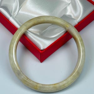 56.5mm Hand Carved Golden Honeycomb w/ Milky White Authentic Burmese Grade A Jadeite Jade Bangle/Jade Bracelet/Genuine Jade/J894