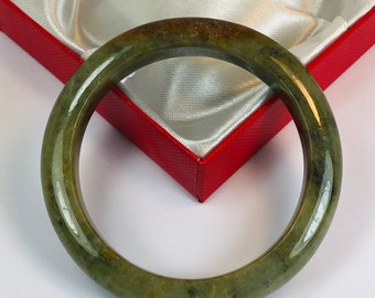 55.1mm Hand Carved Olive and Emerald Green with Coffee Brown and Milky White Authentic Burmese Grade A Jadeite Jade Bangle/ J987