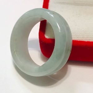 10 1/4 US Verde mela con anello a doppia fascia bianco latte Realizzato a mano in giadeite birmana naturale di grado A/Anello artigianale/Regalo/Anello per il pollice/PR178