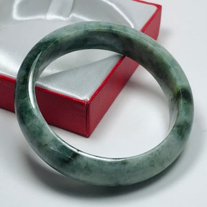 58.2mm Hand Carved Genuine Forest and Emerald Green Authentic Burmese Grade A Jadeite Jade Bangle/Emerald Jade/Gift for her/ J192