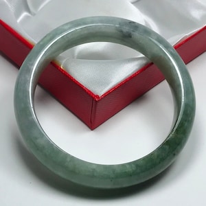 58.5mm Hand Carved Genuine Apple  and Forest Green Authentic Burmese Grade A Jadeite Jade Bangle/Gift for mom/Jade Bracelet/Green Jade/ J198