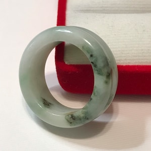 10 US Spinaci Verde con doppio anello a fascia bianco latte Realizzato a mano in giadeite birmana naturale di grado A/Anello artigianale/Regalo/Anello per il pollice/PR167