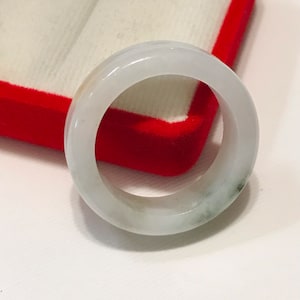 10 1/4 US Verde mela con anello a doppia fascia bianco latteo Fatto a mano in giadeite birmana naturale di grado A/Anello artigianale/Anello di giada/Regalo/PR195