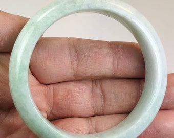 58.2mm Hand Carved Apple Green with Milky White Authentic Burmese Grade A Jadeite Jade Bangle/ J1039