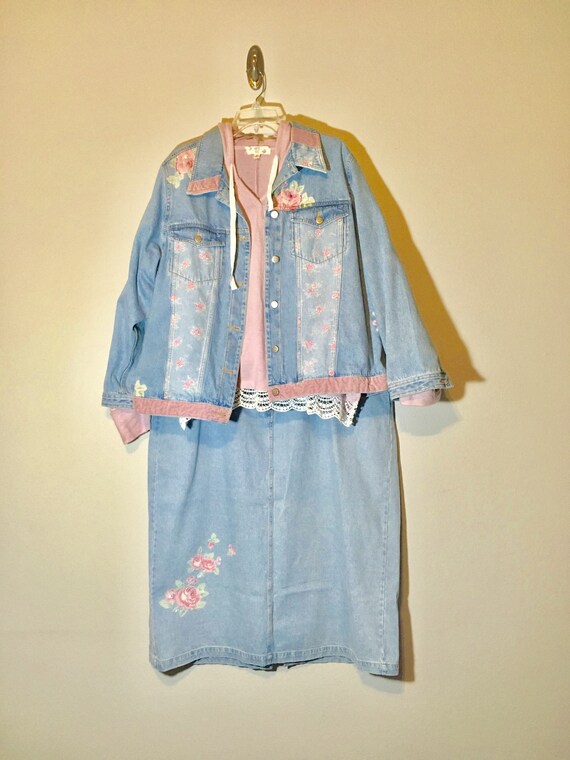 Vintage Jean Jacket Matching Set Denim Skirt Plus