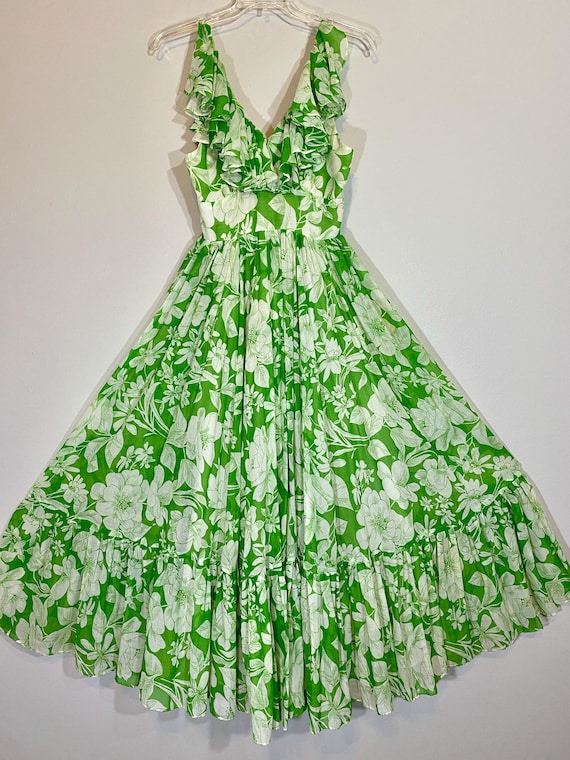 Vintage Maxi Dress Floral Print Ruffles Denise Are