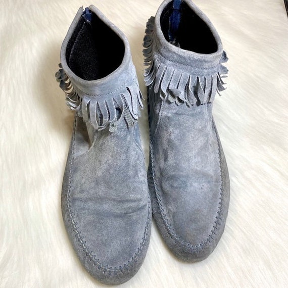 Vintage Leather Booties Ankle Moccasins Fringe