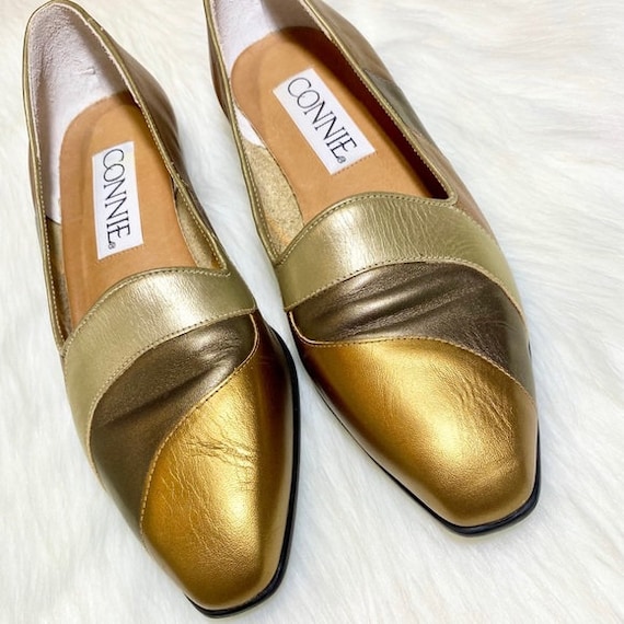 Vintage Metallic Flats Leather Loafers Striped