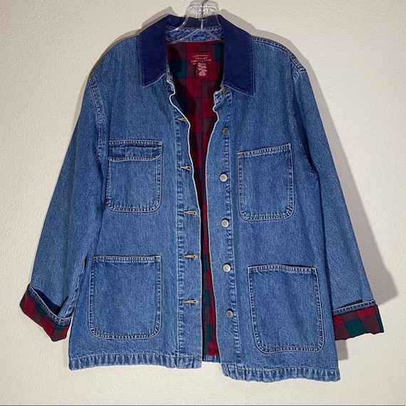 Vintage Jean Jacket Plaid Flannel Patch Pockets