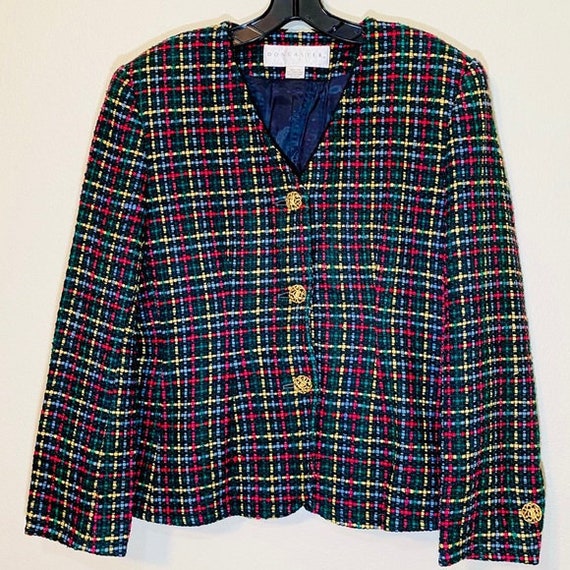 Vintage Tweed Blazer 80s Silk Blazer Woven Jacket