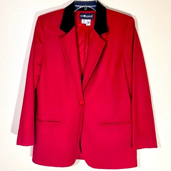 Vintage Wool Blazer Jacket Velvet Blazer Red Coat