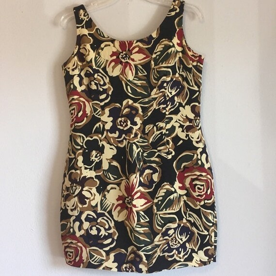 Vintage 80s Tank Floral Dress Sheath Sleeveless An
