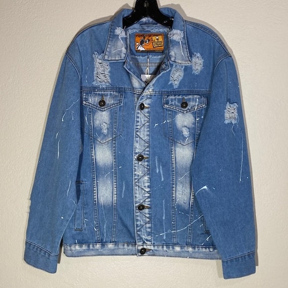 Distressed Jean Jacket Streetwear Paint Fringe