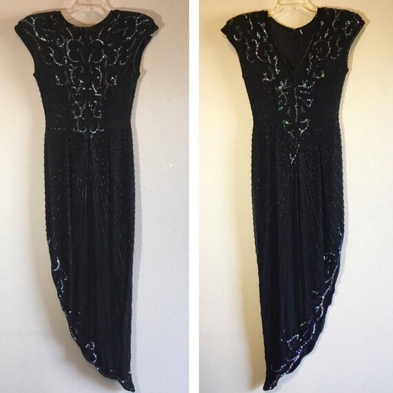 Vintage Embellished Dress Sequins Beaded Formal
