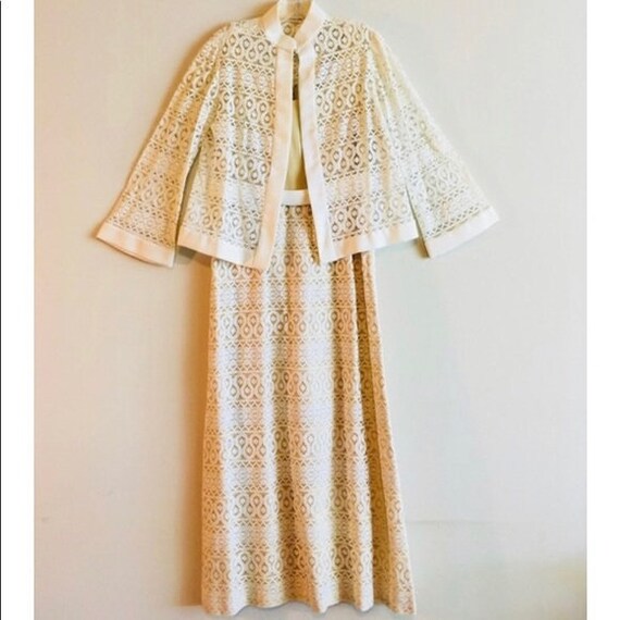 Vintage Couture Maxi Dress Set Jacket Long Sleeve