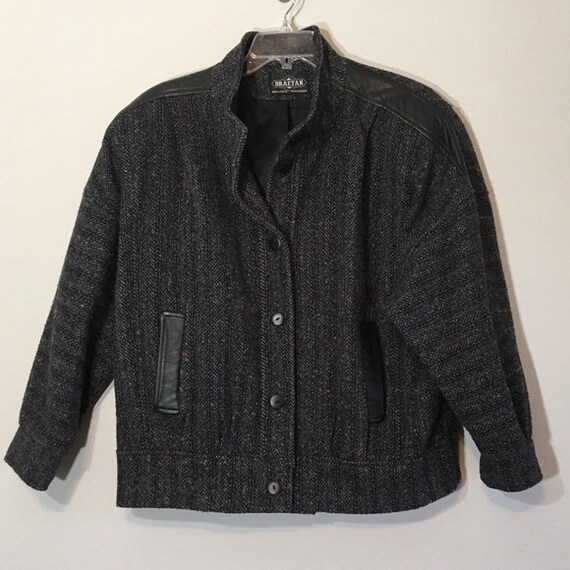 Vintage 80’s Jacket Leather 1980’s Black Gray