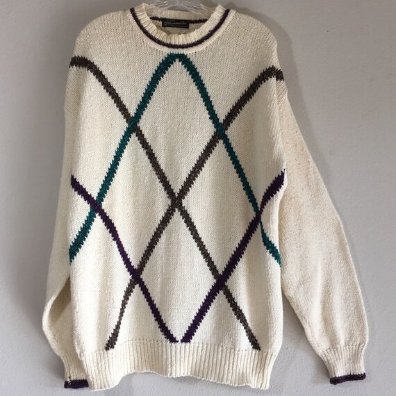Mens Vintage Sweater Oversized Preppy Pattern Knit