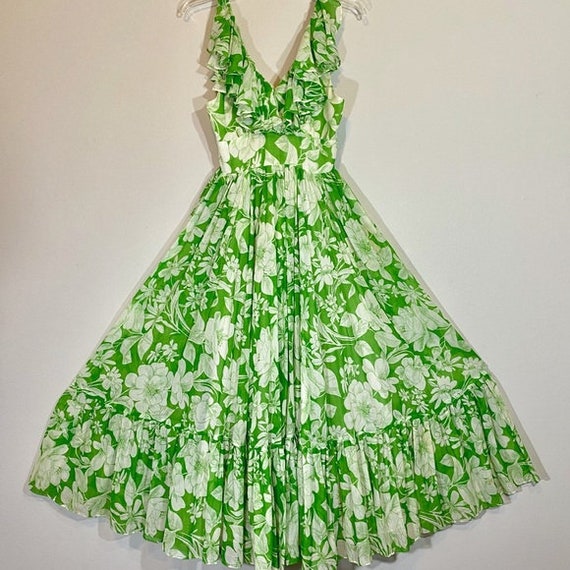 Vintage Maxi Dress Floral Print Ruffles Denise Was