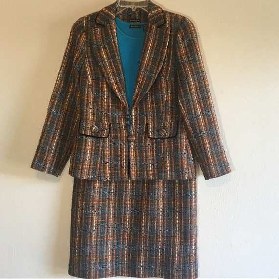 Vintage Tweed Suit Set Blazer Skirt Cami Matching