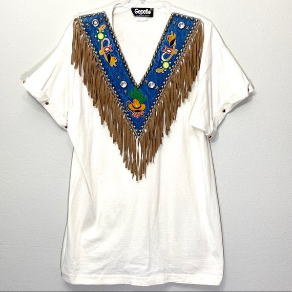 Fringe Western Tee Shirt Embellished Cowboy Studs