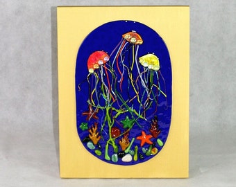 Jellyfish Fused Glass Wall Art, Ocean Art, Seaweed Art, Seashell Wall Art, Fused Glass Art Decor, Glass Wall Art, Underwater Art, Fish Art