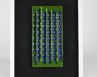 Green and Blue Woven Fused Glass Wall Art | Modern Textured Glass Sculpture | Framed Contemporary Wall Art | Handmade Kiln-Fused Decor