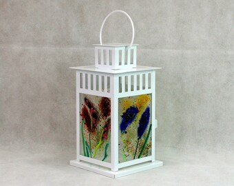 Fused Glass Lantern, Lantern Decor, Hanging Lantern, Candle Lantern, Lantern Light, Outdoor Lantern, Backyard Light, Deck Lantern,Deck Light