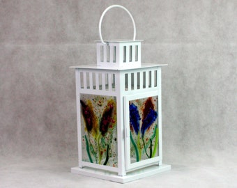 Fused Glass Lantern, Lantern Decor, Hanging Lantern, Candle Lantern, Lantern Light, Outdoor Lantern, Backyard Lantern, Deck Light