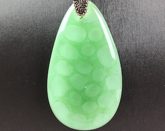 Green Teardrop Bubble Glass Pendant Necklace, Fused Glass Jewelry, Wearable Glass Art, Jade Color Necklace