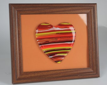Fused Glass Red Valentine Heart In Wood Frame