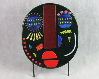 Fused Glass Tribal Mask, Tiki Face, Tropical Mask, Polynesian Decor, Tiki Art, Hawaiian Decor, Tropical Fused Glass Art