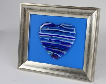 Fused Glass Blue Valentine Heart In Silver Frame