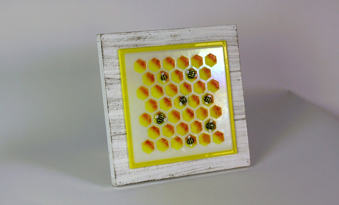 Fused Glass Bees and Wall Art, Fused Glass Beekeeper Art, Beehive Art, Honey Bee Glass