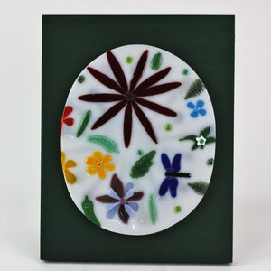 Fused Glass Flowers with Dragonfly Wall Art, Fused Glass Wall Art, Fused Glass Art, Wall Art, Fused Glass Art Decor, Glass Wall Art