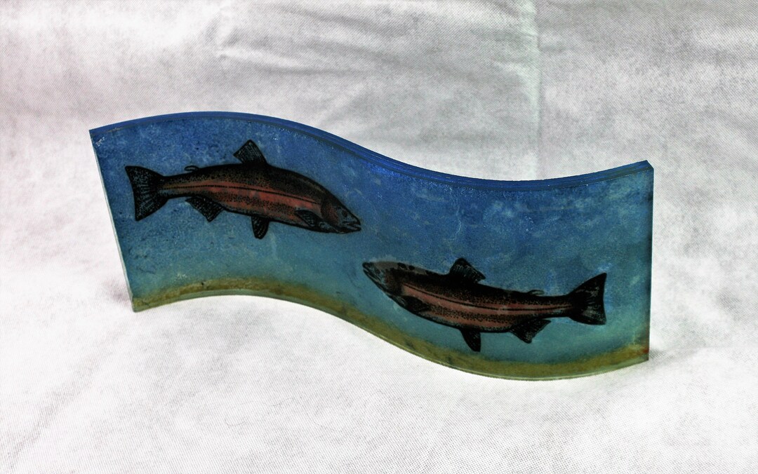 Dual Fish Freestanding Curved Screenprint Glass Casting Created With ...
